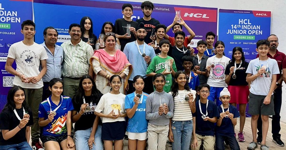 Champions and runners-up of the HCL Indian Open junior squash championship in Indore on Monday.